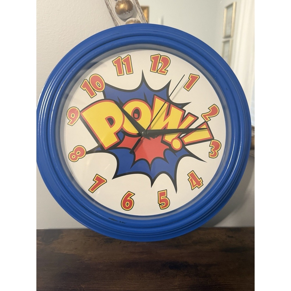 POW Comic Book Pop Art Wall‎ Clock 12" Blue Quartz Battery Operated Working